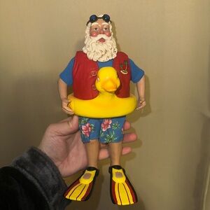 Tropical santa clause with rubber duck the bridge Christmas figurine collectible
